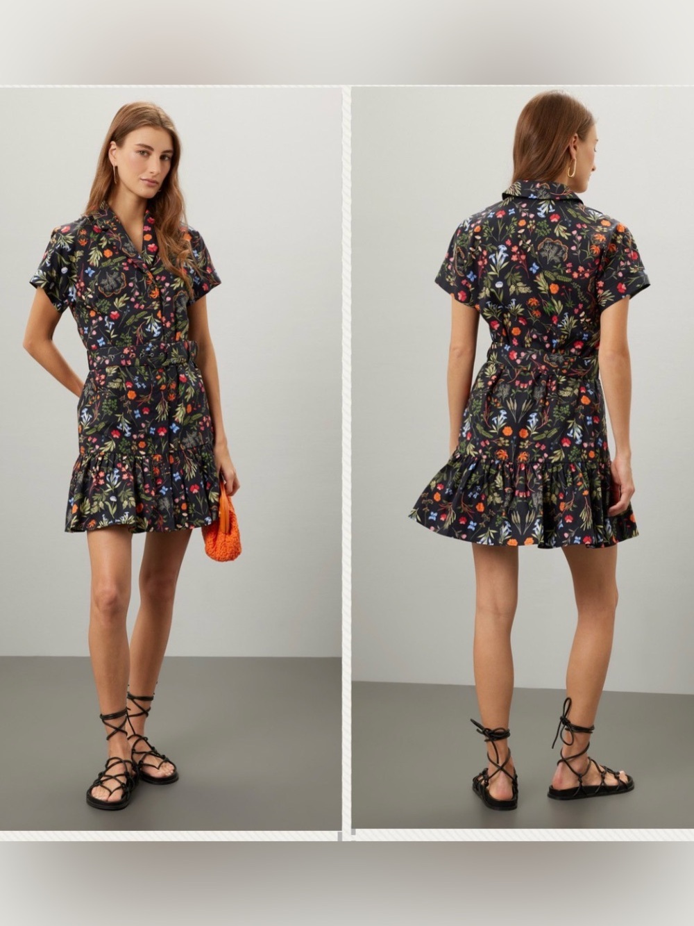 Hutch Floral Short Sleeve Tie-Waist Mini Dress in Black